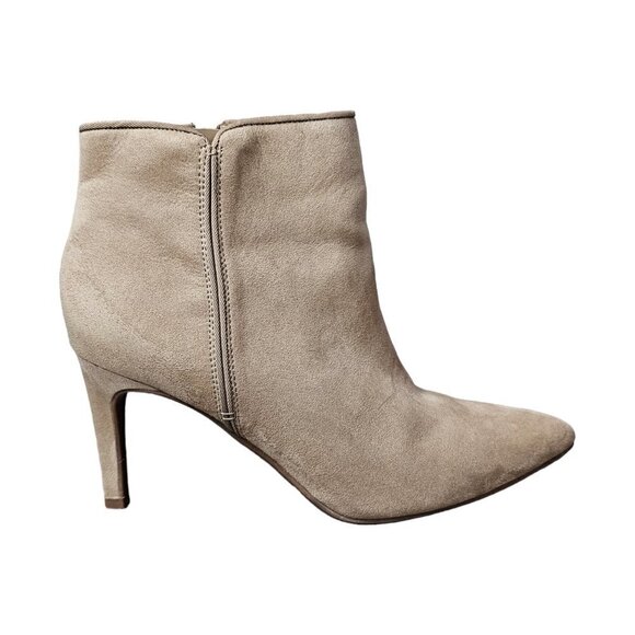 Circus Sam Edelman Suede Pointed Toe High Heel Tan Ankle Bootie Boot - Picture 1 of 15